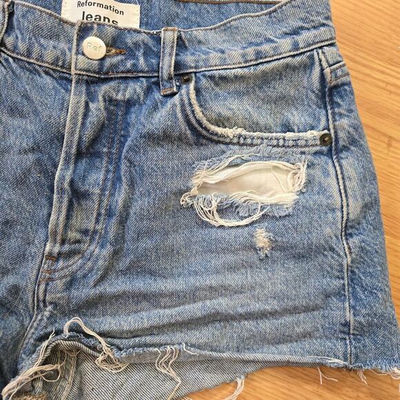 Reformation Womens Dixie High-Rise Denim Shorts 25 Distressed Raw Hem Button Fly - Picture 4 of 12